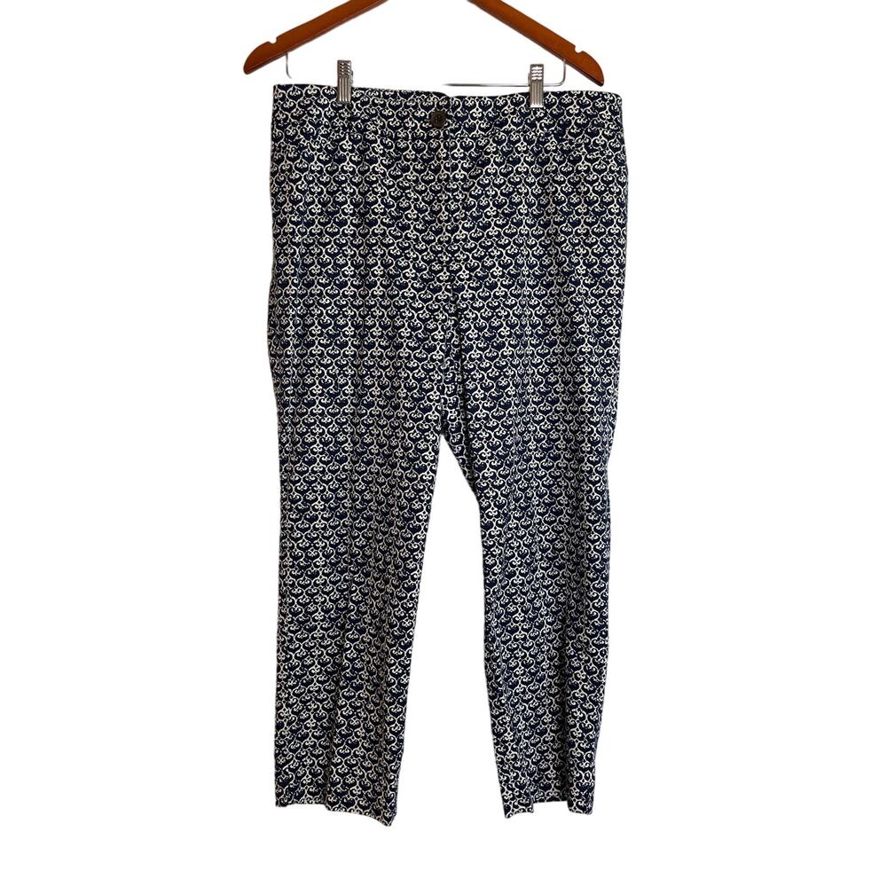 Talbots The Perfect Crop Pant Size 12 Blue White Print Straight Stretch Coastal